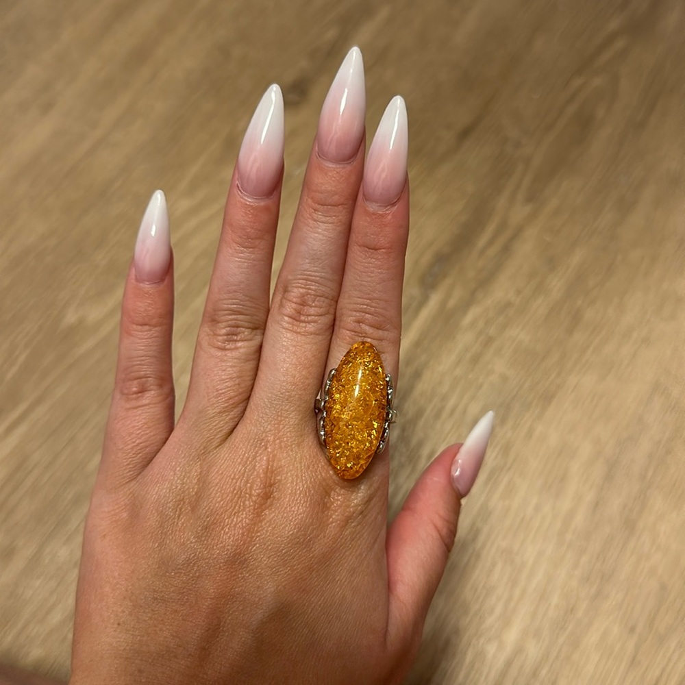 Amber silver ring